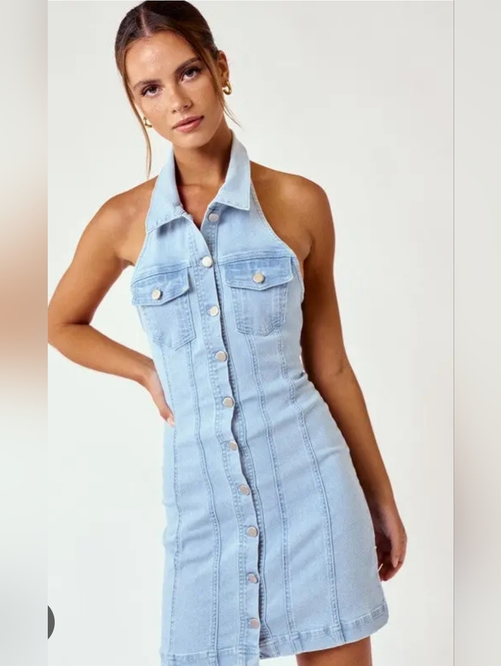 Denim Halter Top Mini Dress